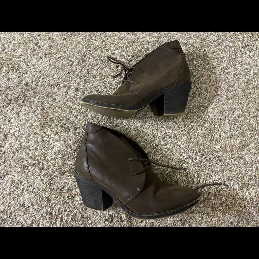 Brown Faux Suede Ankle Bootie Heels